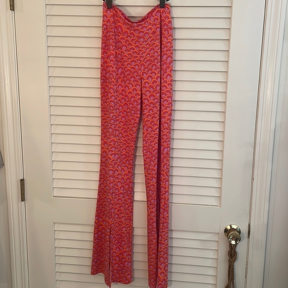 NWT FLORA BEA Dalia Front Slit Orange Coral Lavender Jersey Sunrise Ave Pants